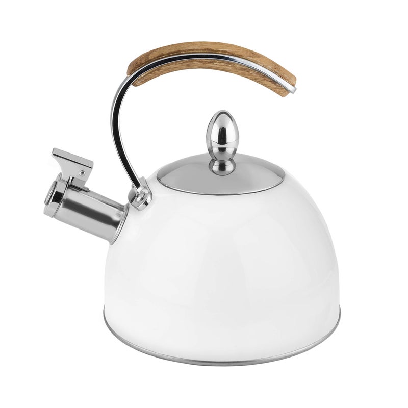 Pinky Up Presley Tea Kettle, Stovetop Stainless Steel Kettle, Whistling, Tea Accessory Gifts, Fast Boil Water Kettle, Wooden Handle, 70 Oz, White - Image 4